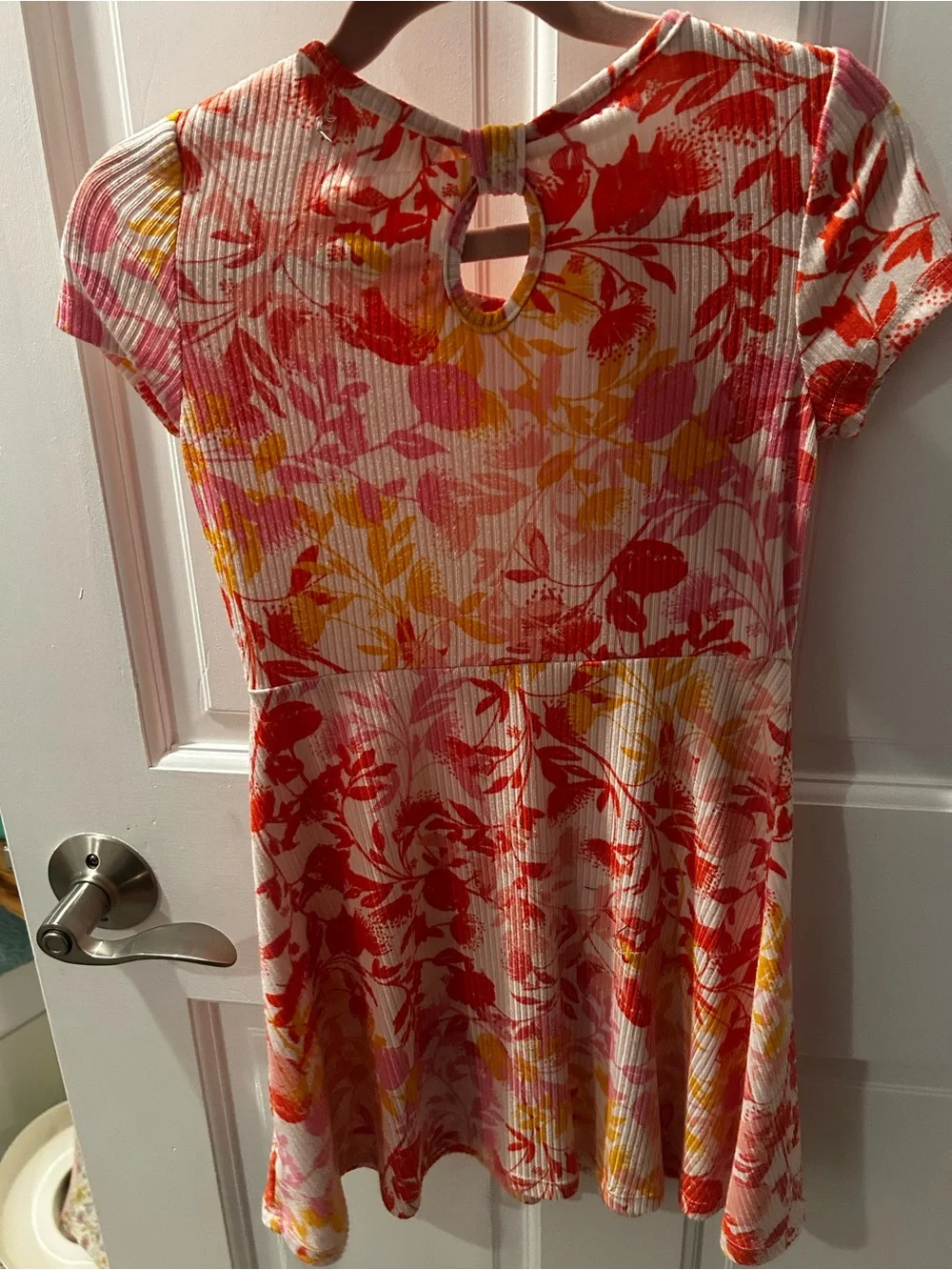btween Pink, Coral & Yellow Floral Ribbed Knit Dress
